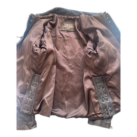 Vtg. Men's Leather Gallery Western Native Boho Lace-up Jacket Brown Beaded Rare - Picture 8 of 15